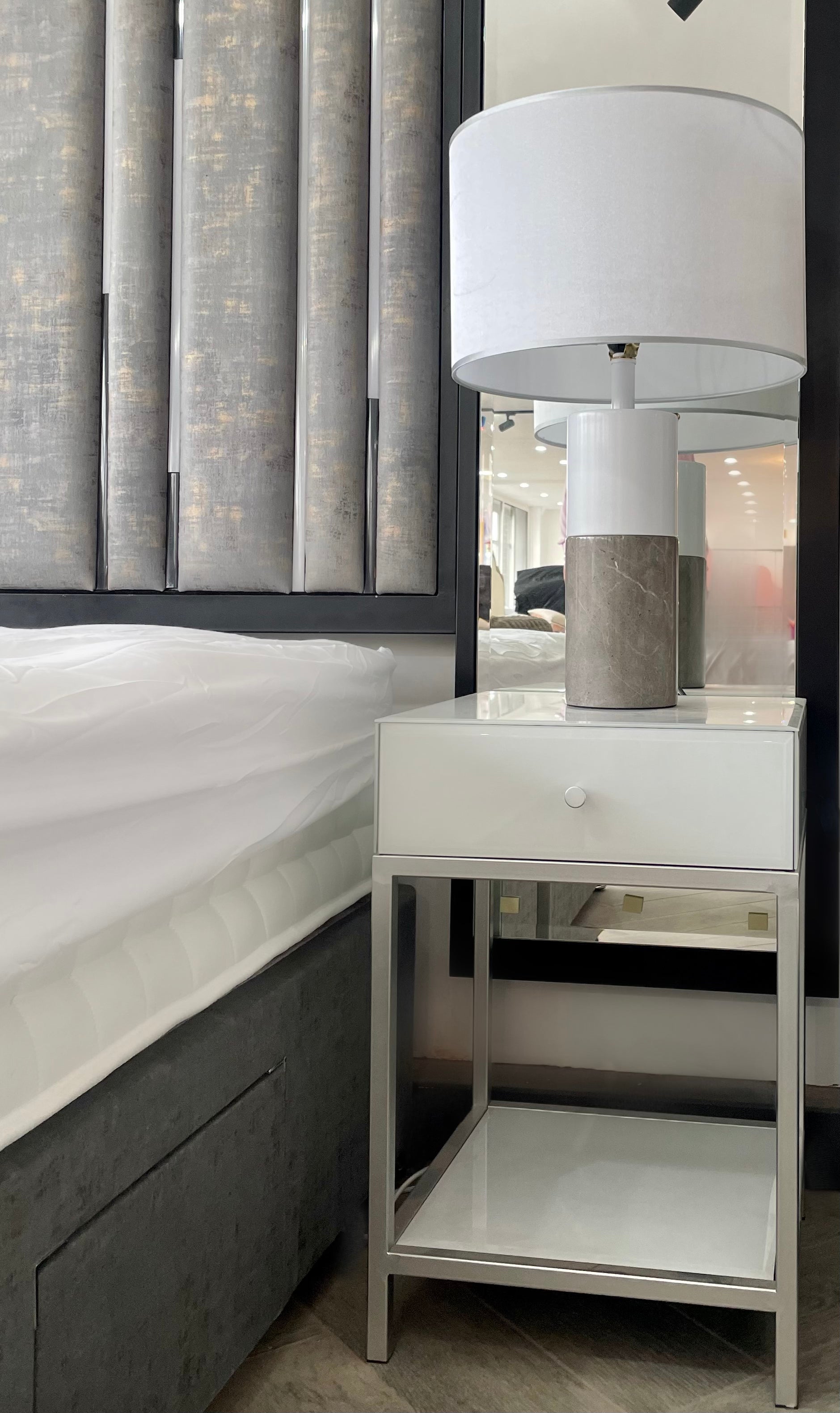 Monaco White & Silver Luxury Bedside Table