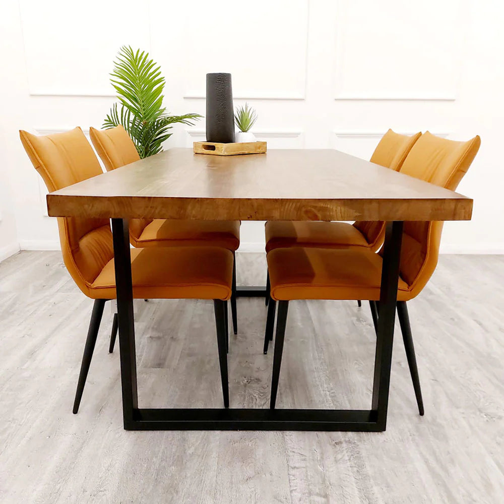 Freya 1.8 Dining Table Solid Dark Pine wood with Matt Black Metal Legs