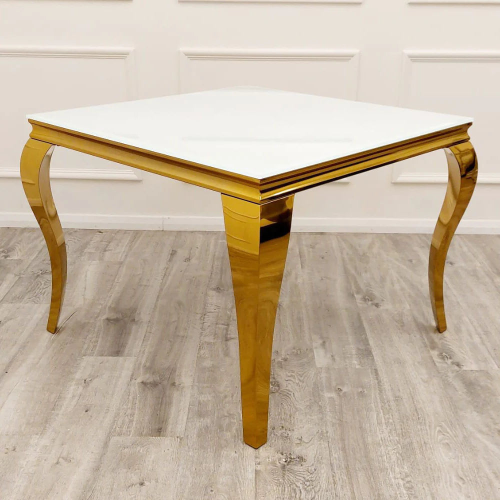 Louis Gold 1m Dining Table with White Glass