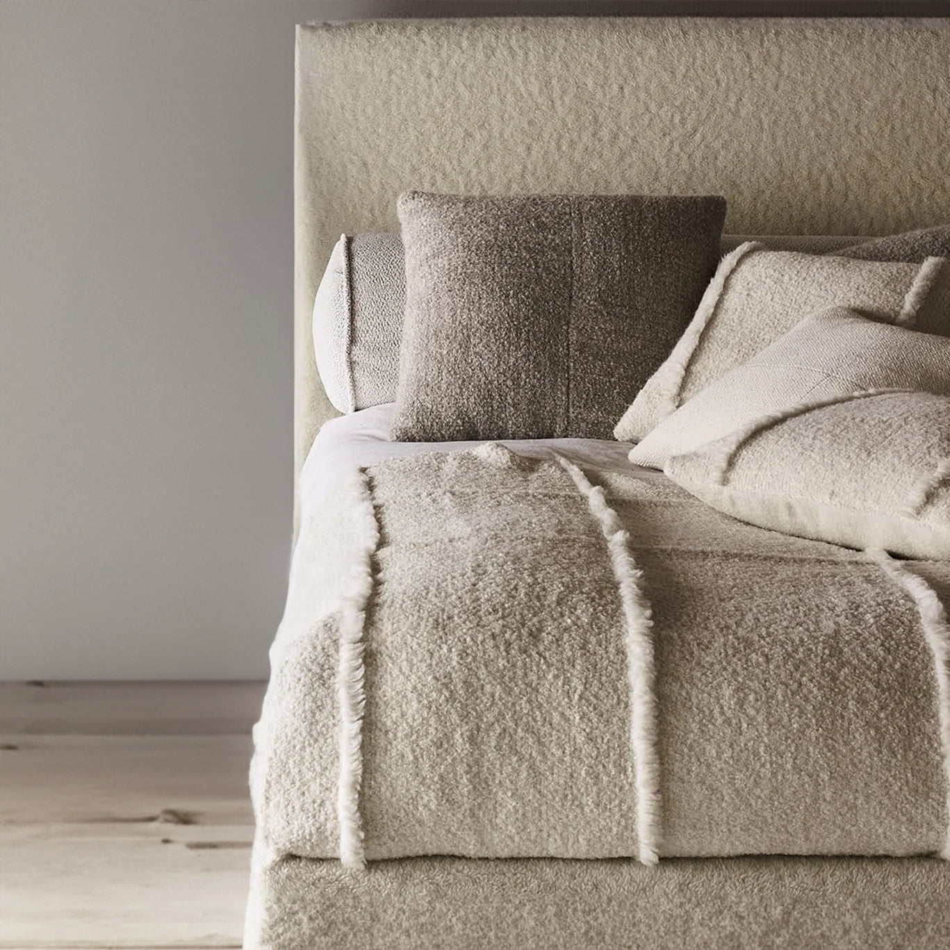 The Bespoke Cora Boucle Upholstered Bed Frame-Cream Fully Customisable with Storage Options- Cream Chloe Boucle Range