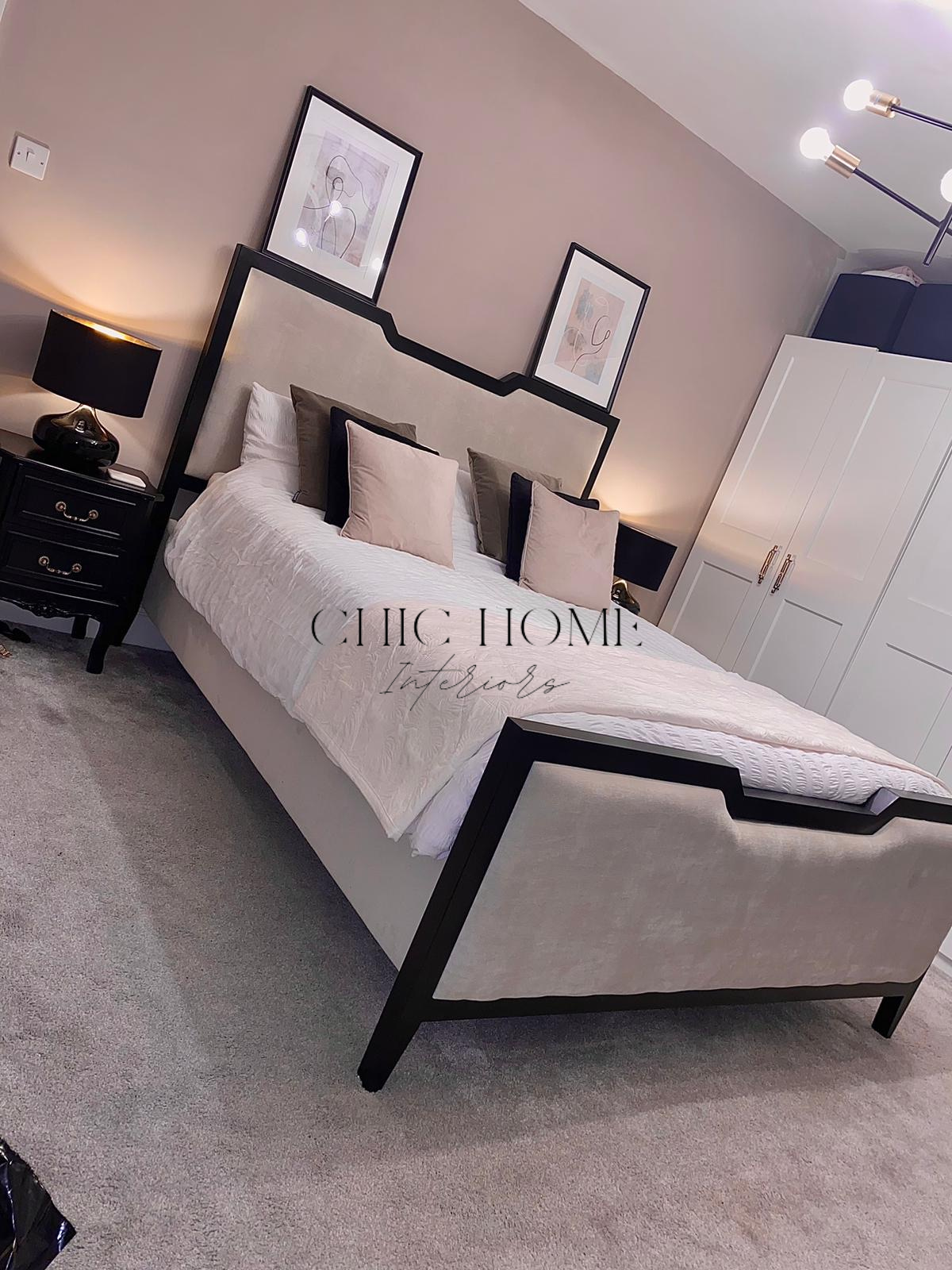 The Bespoke Royal Monochrome II Bed- With Black Metal Surround- Black & Cream Fully Customisable with Storage Options- Washington Black Border Range