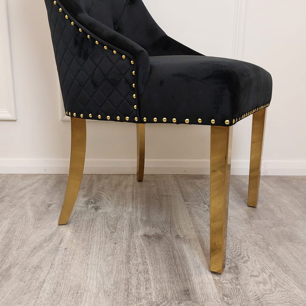 Bentley Gold Dining Chair with Lion Knocker & Quilted Back