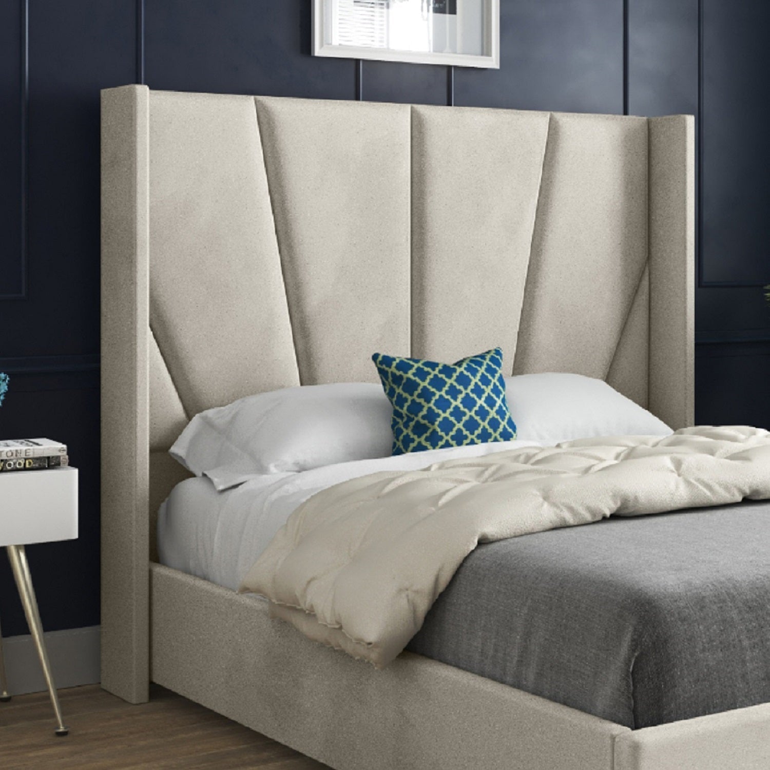 Bellini Wide Curved Winged Upholstered Soft Velvet Bed Frame