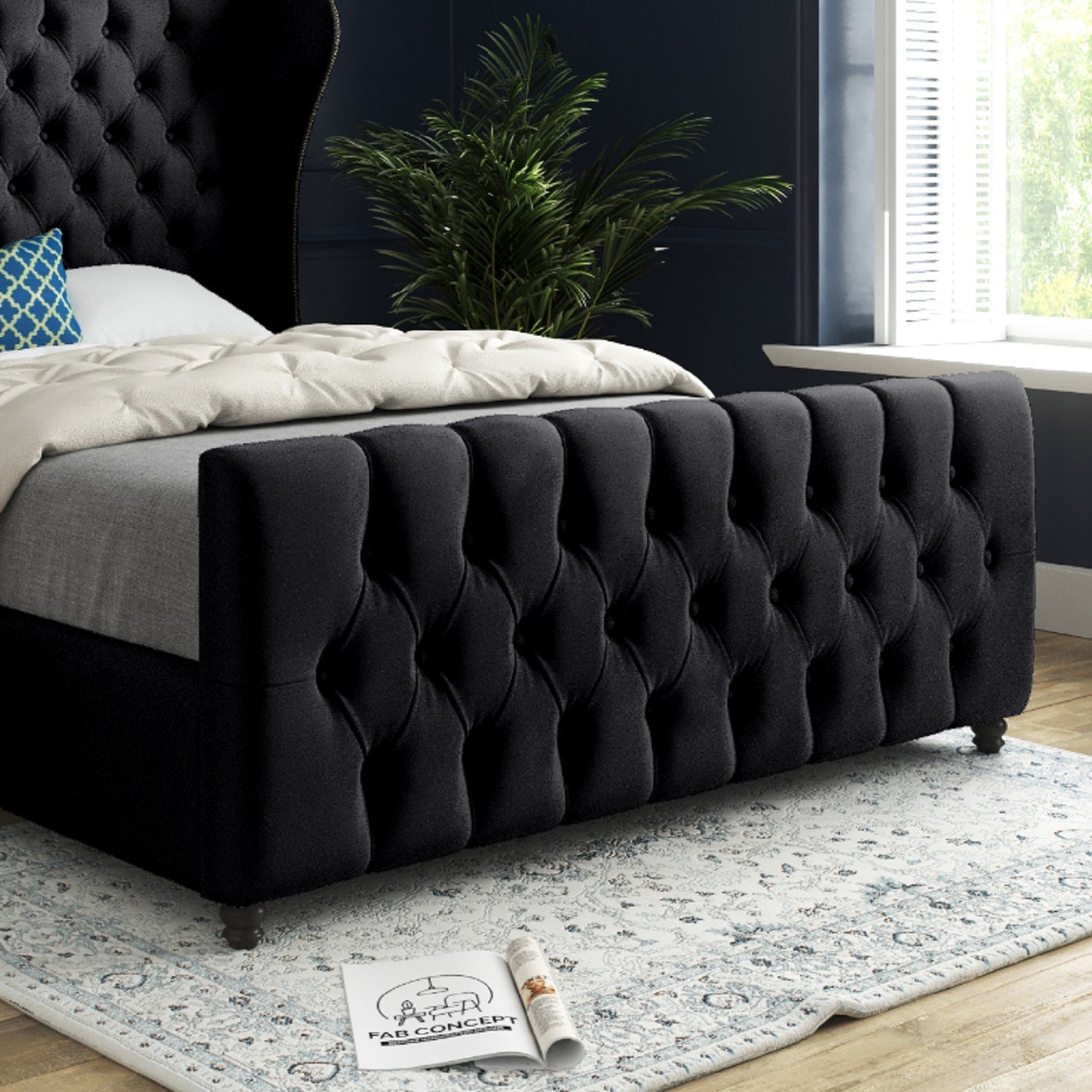 Donati Straight Curved Top Upholstered Soft Velvet Bed Frame