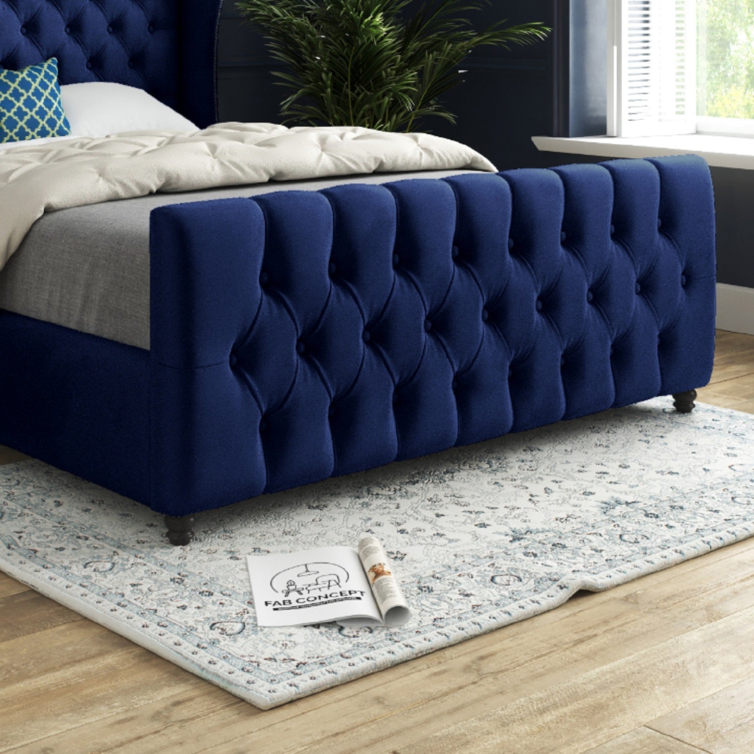 Donati Straight Curved Top Upholstered Soft Velvet Bed Frame