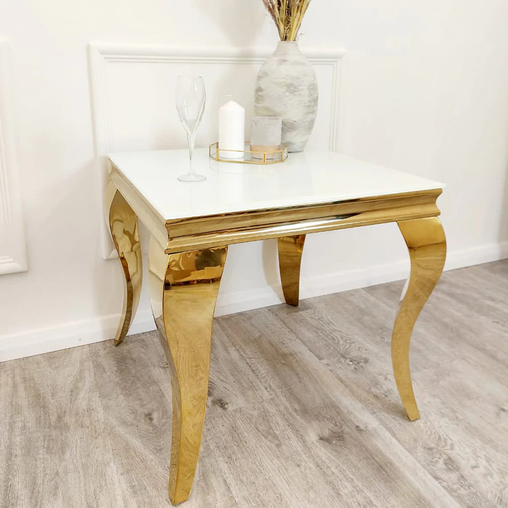 Louis Gold Lamp Table with Glass Top