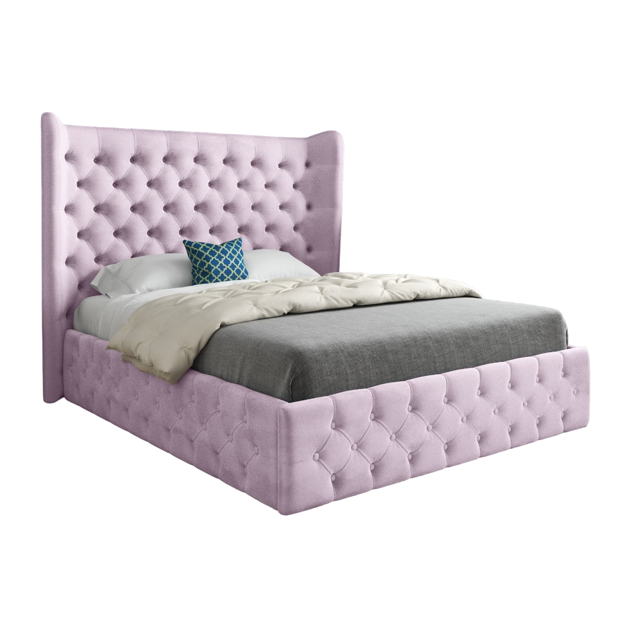 Florence Wide Winged Upholstered Soft Velvet Bed Frame