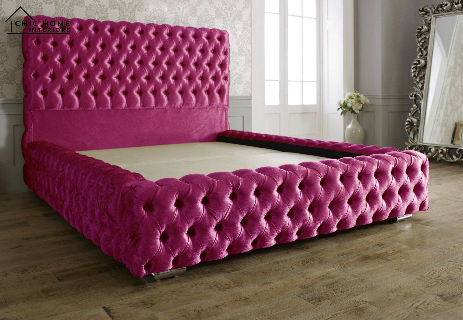 The Bespoke Madelyn Bed- Fully Customisable With Ottoman Storage- Velvet Monaco Range