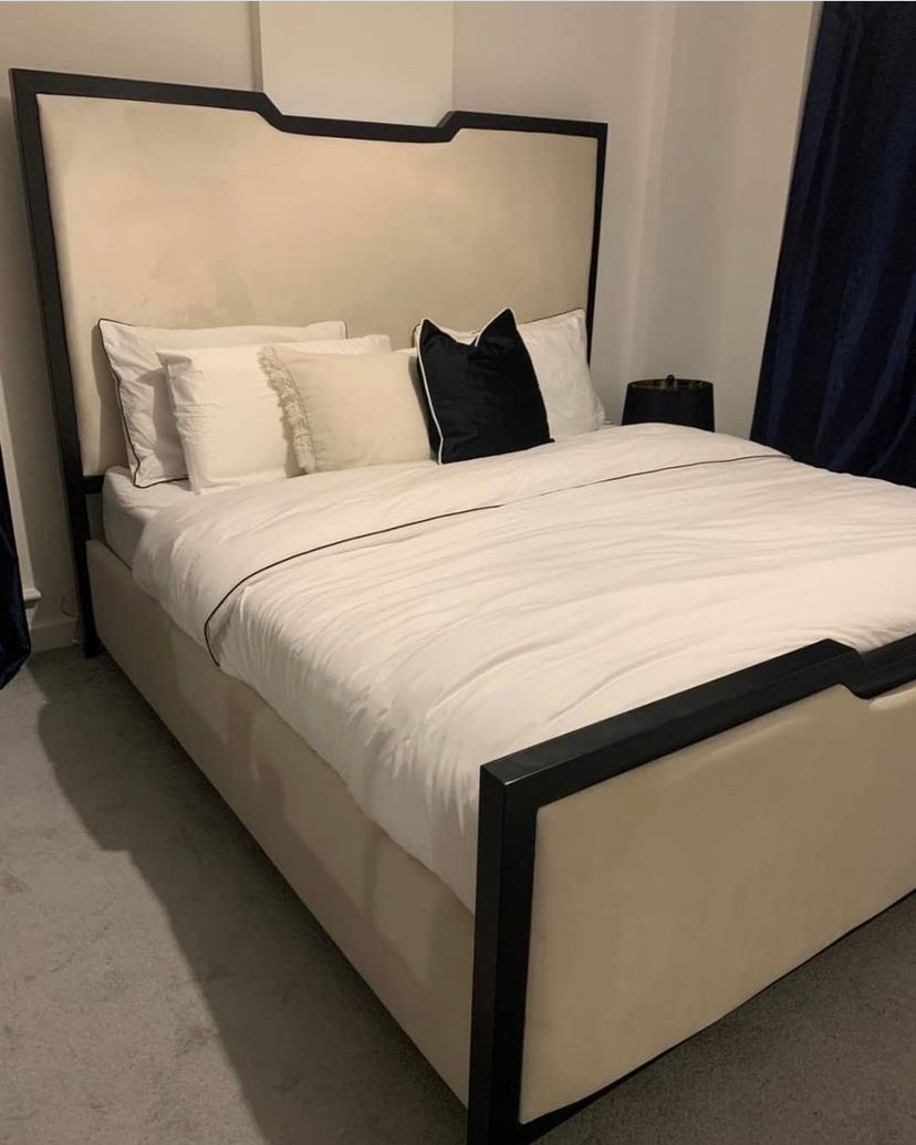 The Bespoke Royal Monochrome II Bed- With Black Metal Surround- Black & Cream Fully Customisable with Storage Options- Washington Black Border Range