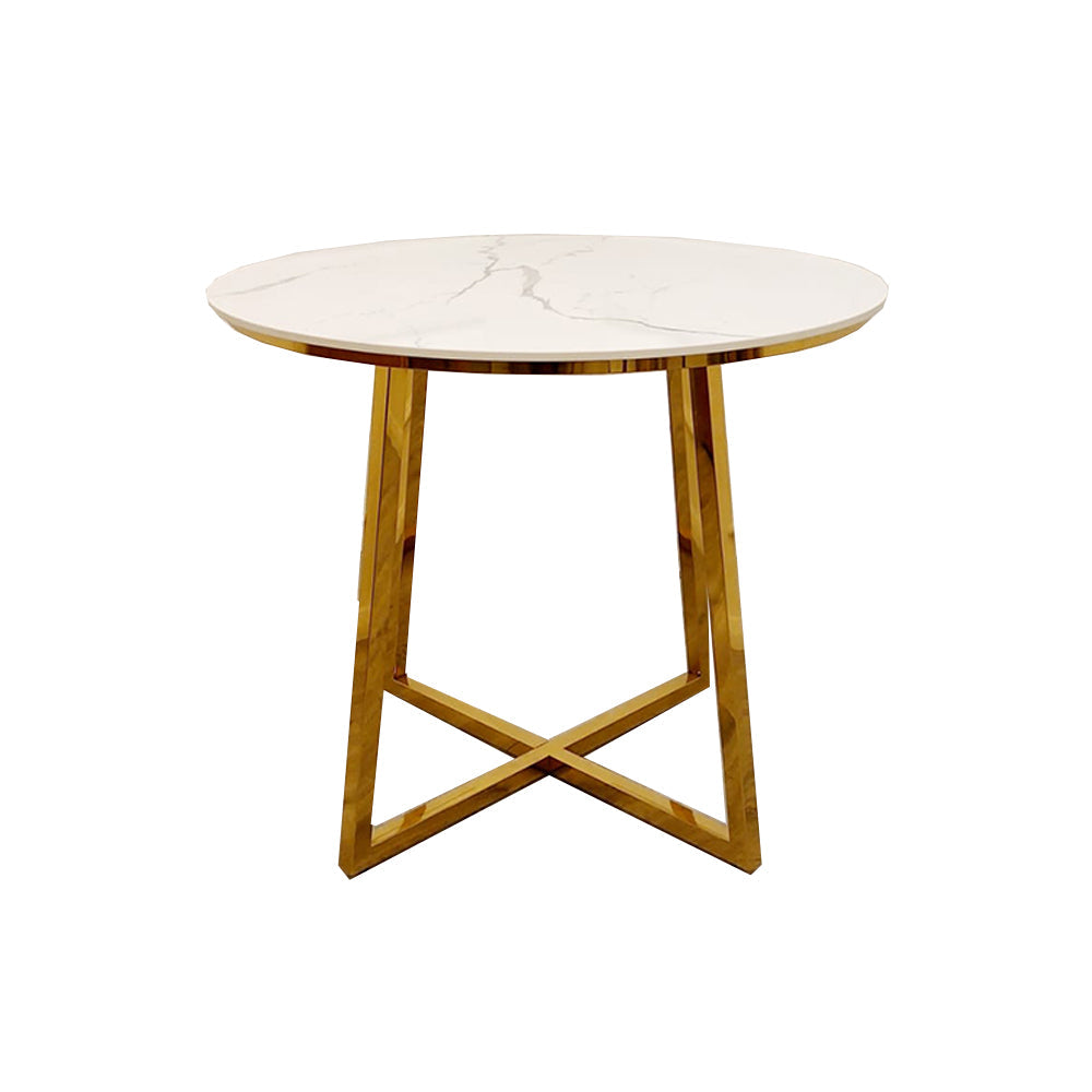 Juno Gold 90cm Round Dining Table with Polar White Sintered Stone Top