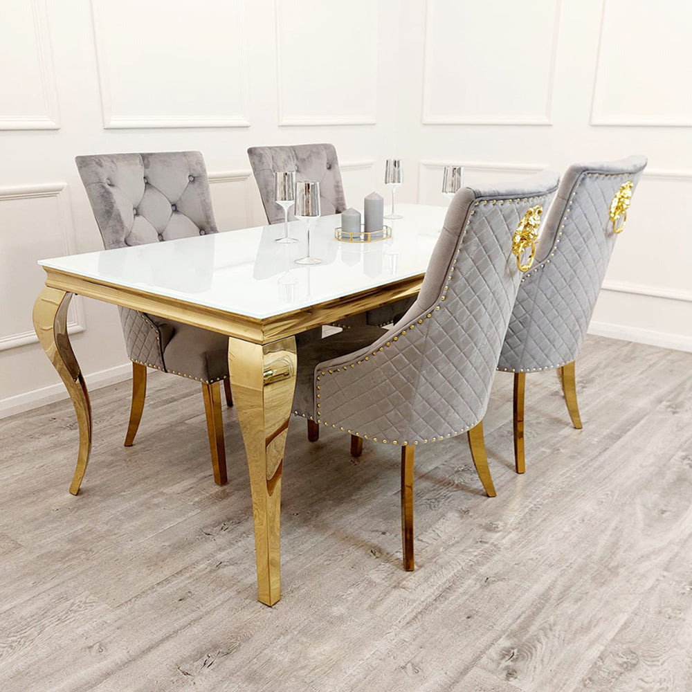 Louis Dining Table Gold with Glass Tops
