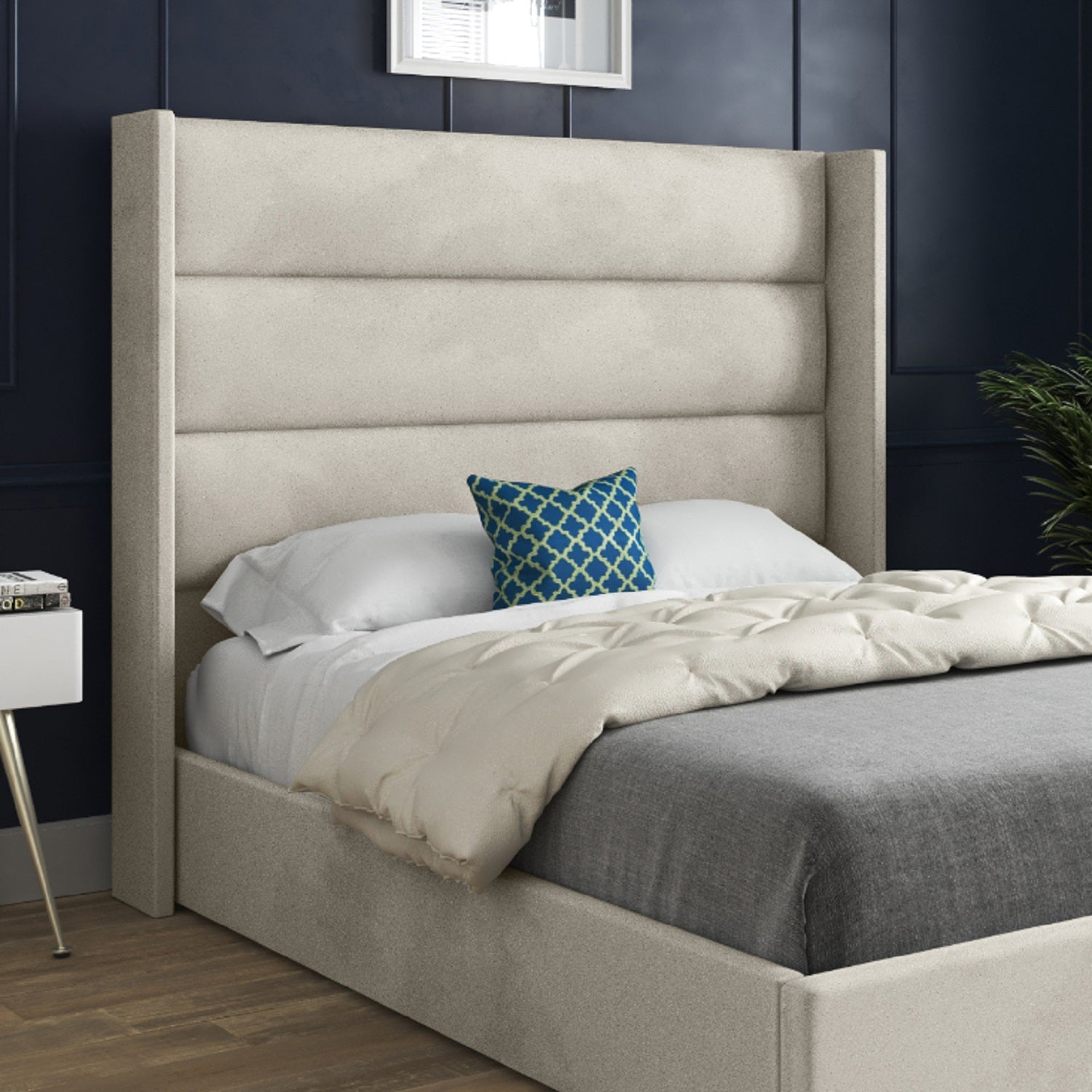 Nuno Straight Winged Upholstered Soft Velvet Bed Frame