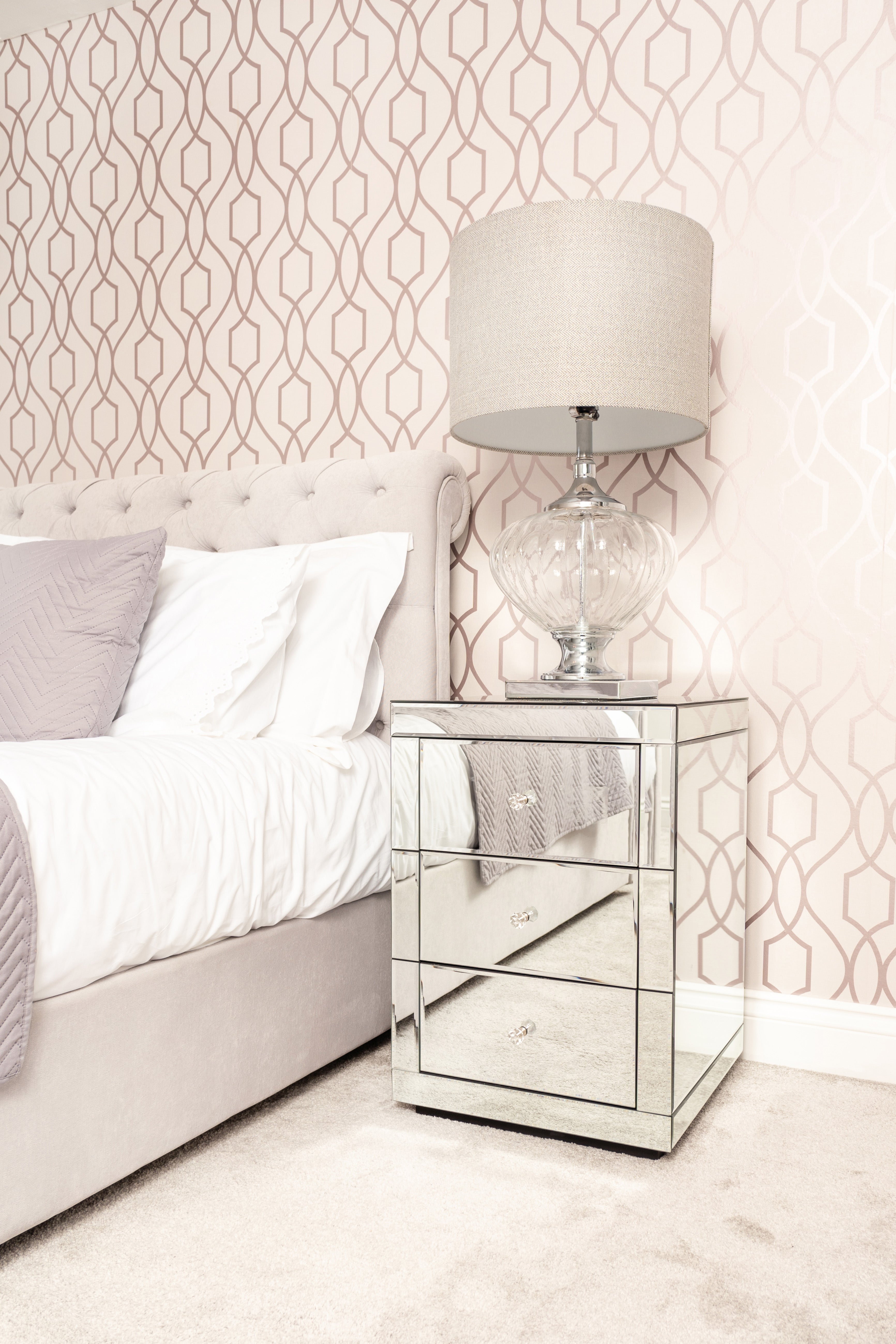 Paris 3 Drawer Silver Mirrored Bedside Table- Lucia Range- Ready Assembled