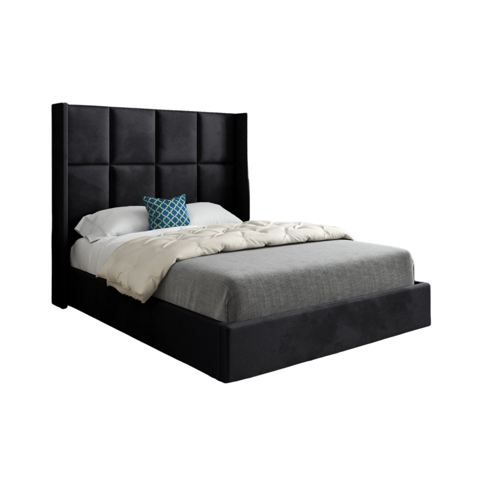 Quanta Straight Winged Upholstered Soft Velvet Bed Frame