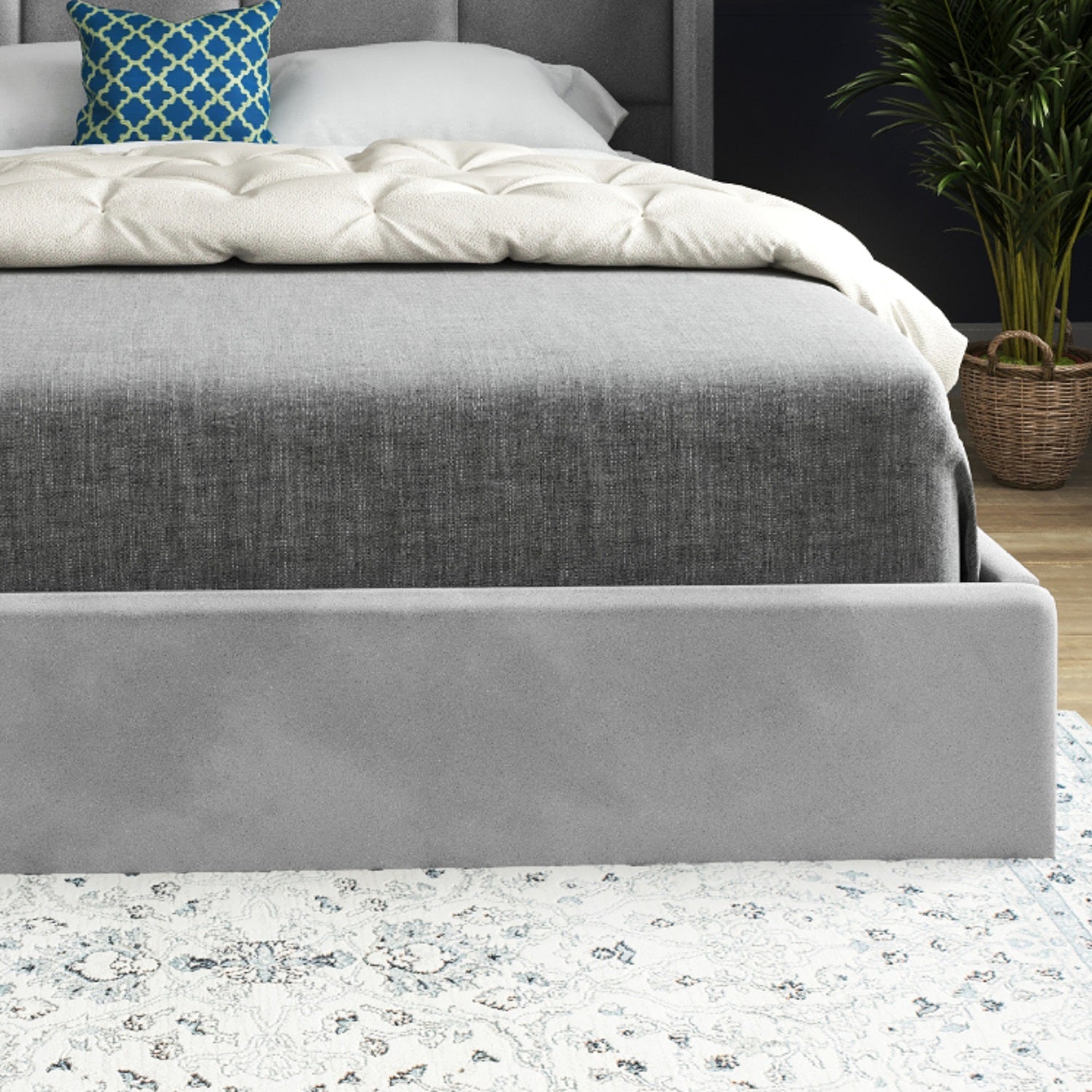Quanta Straight Winged Upholstered Soft Velvet Bed Frame