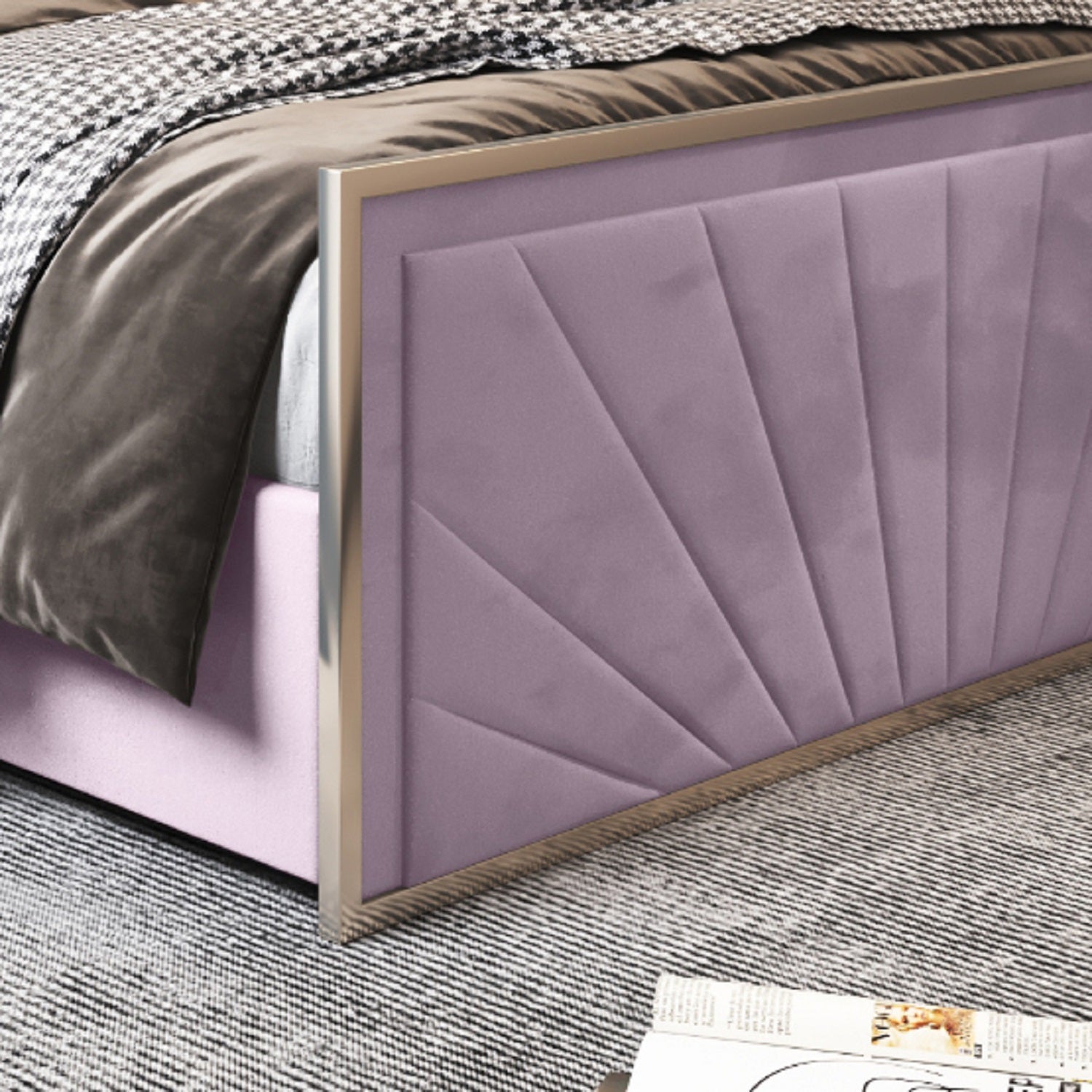 Roxy Upholstered Soft Velvet Metal Bed Frame