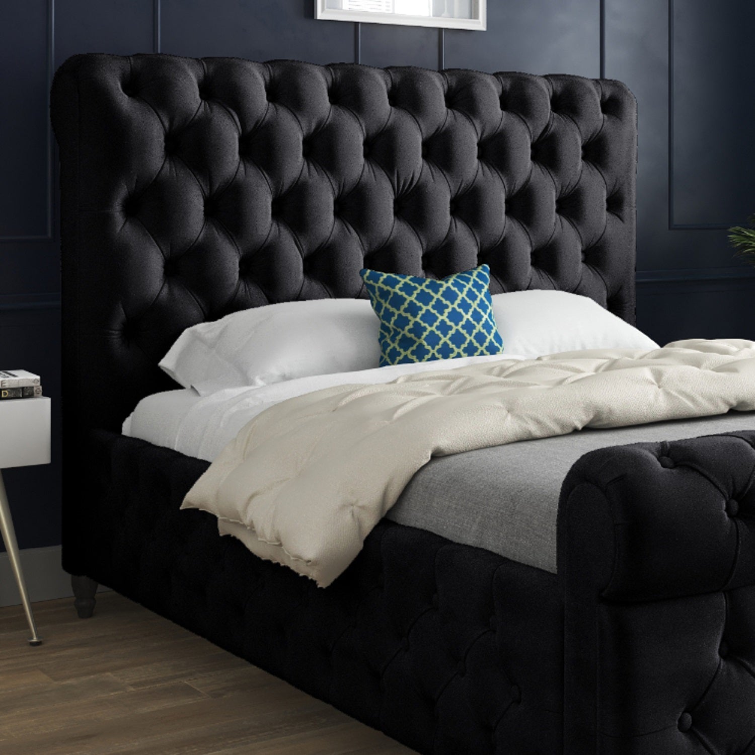 Savana Sleigh Upholstered Soft Velvet Bed Frame
