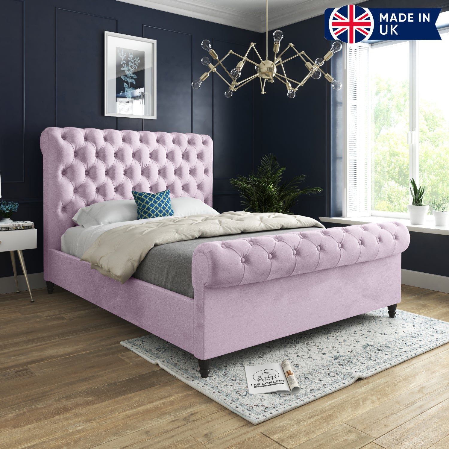 Sienna Sleigh Upholstered Soft Velvet Bed Frame