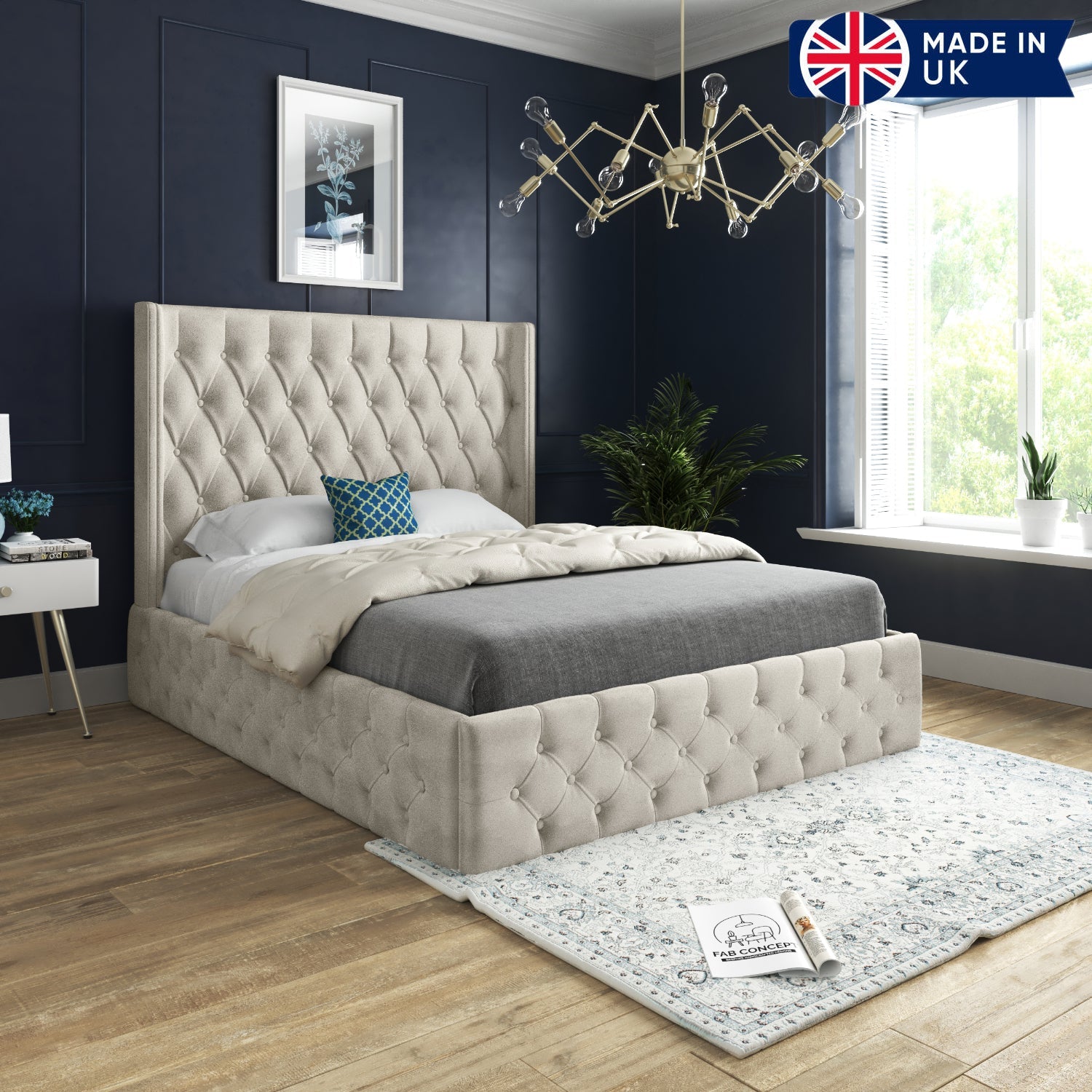 Turin Straight Winged Upholstered Soft Velvet Bed Frame