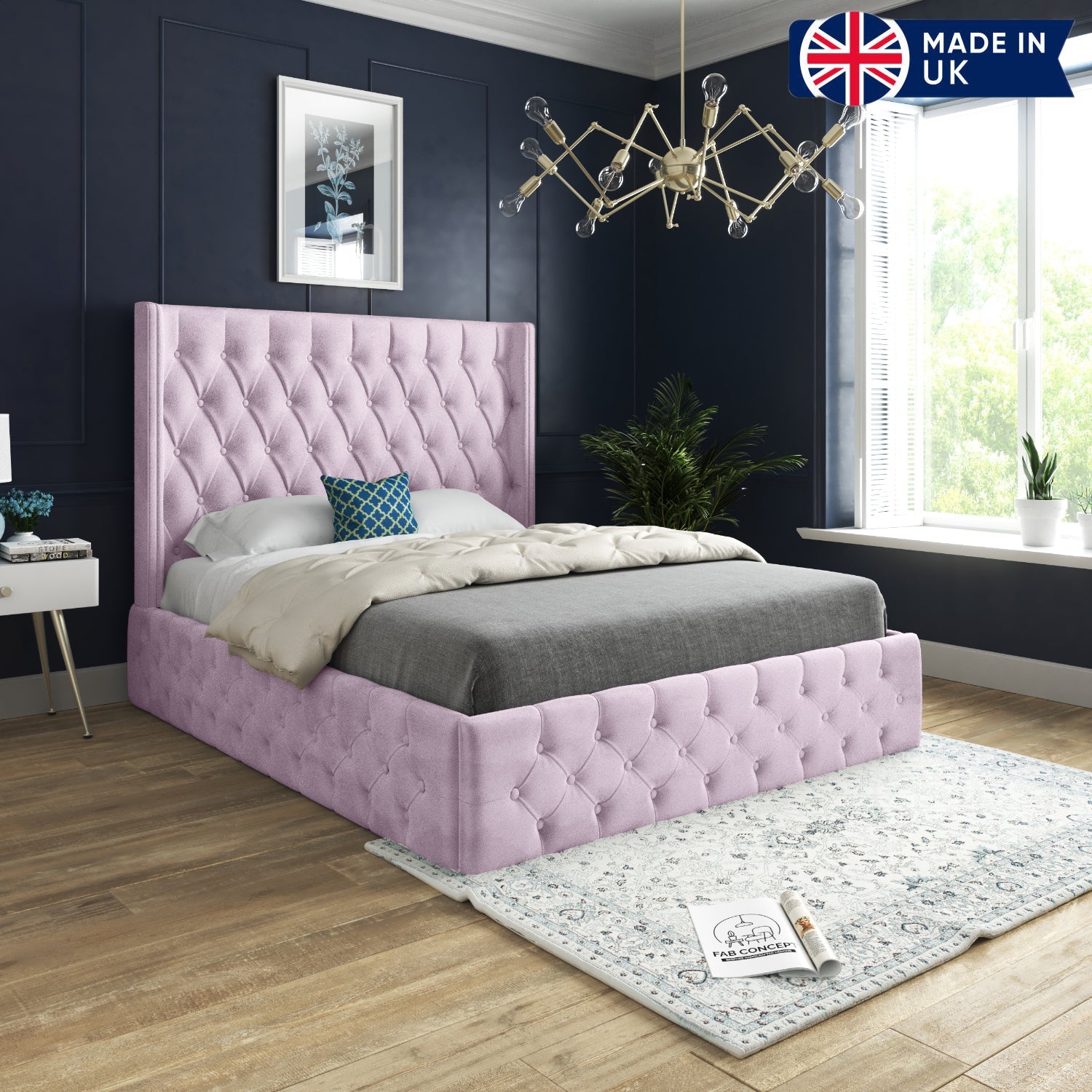 Turin Straight Winged Upholstered Soft Velvet Bed Frame