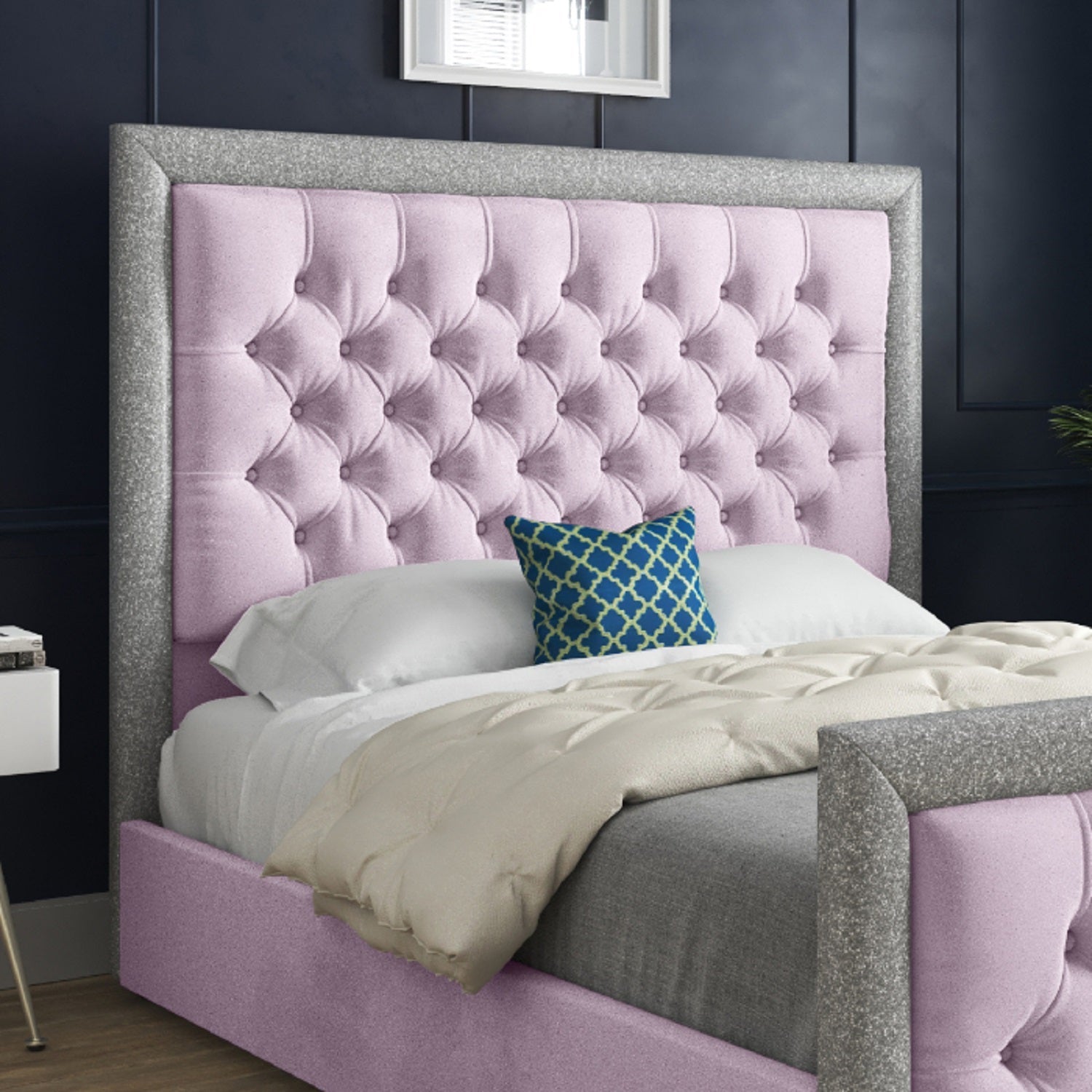 Venice Glitter Border Upholstered Soft Velvet Bed Frame