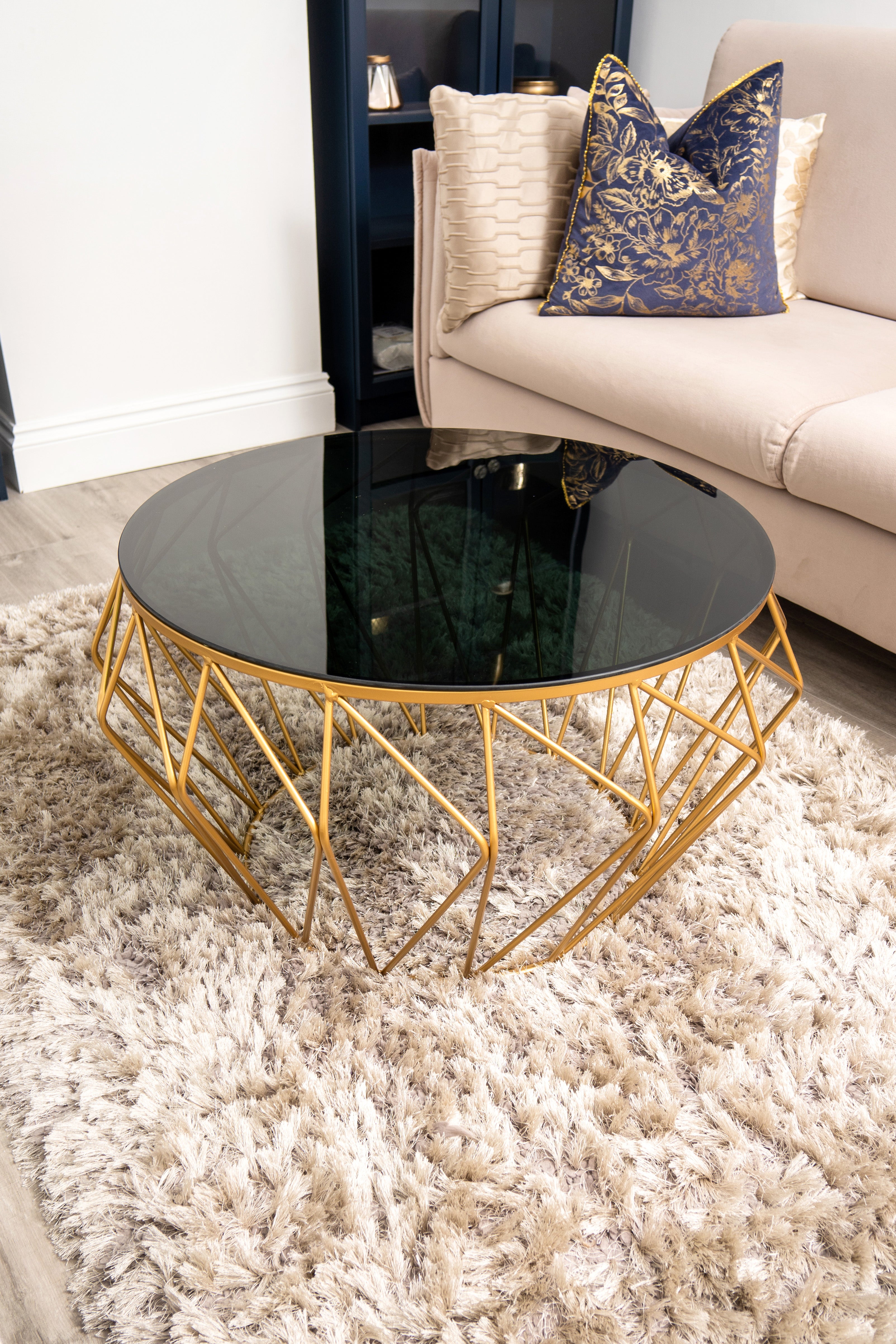 Vienna Black & Gold Metal Round Luxury Coffee Table- Venus Collection Ready Assembled