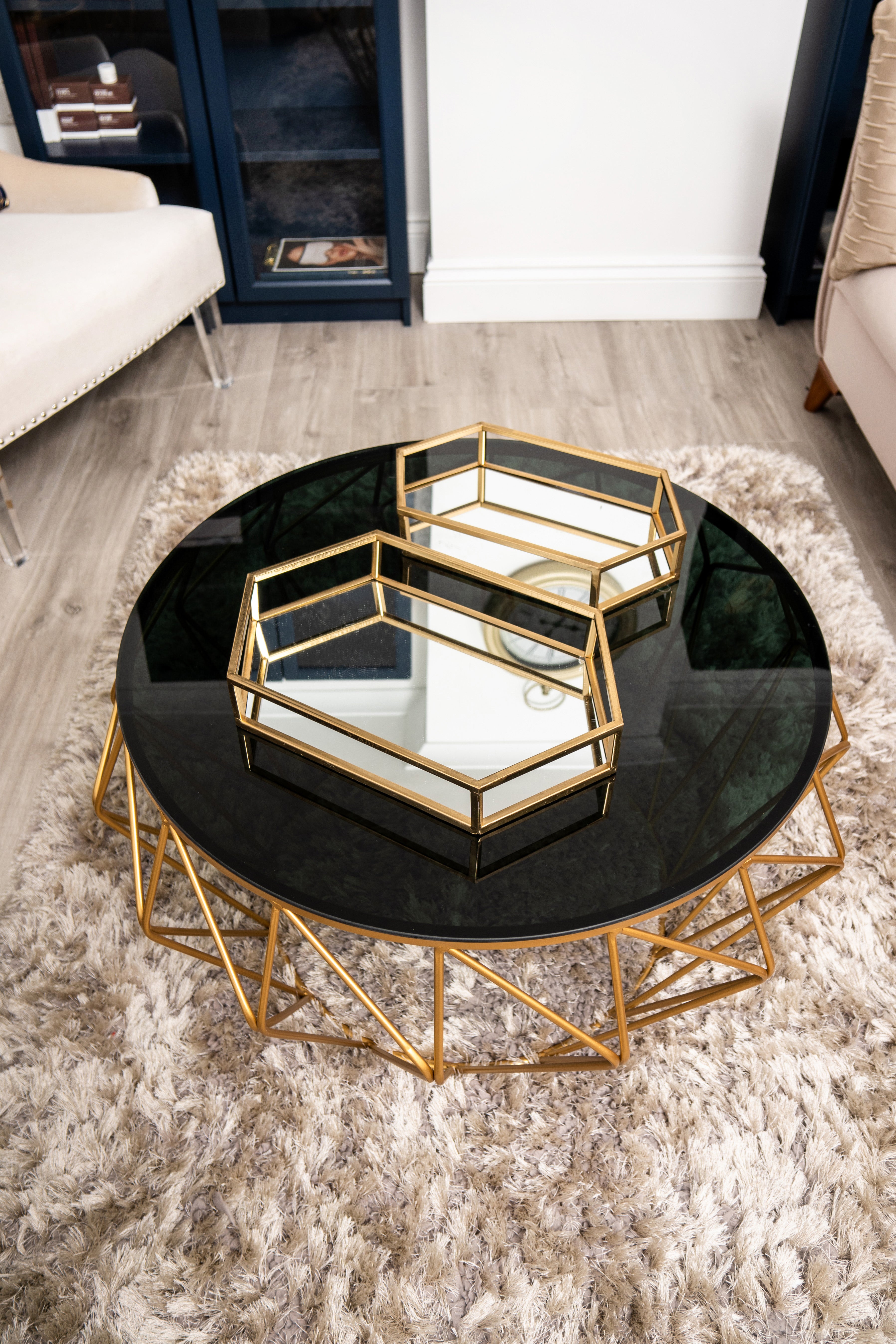 Vienna Black & Gold Metal Round Luxury Coffee Table- Venus Collection Ready Assembled