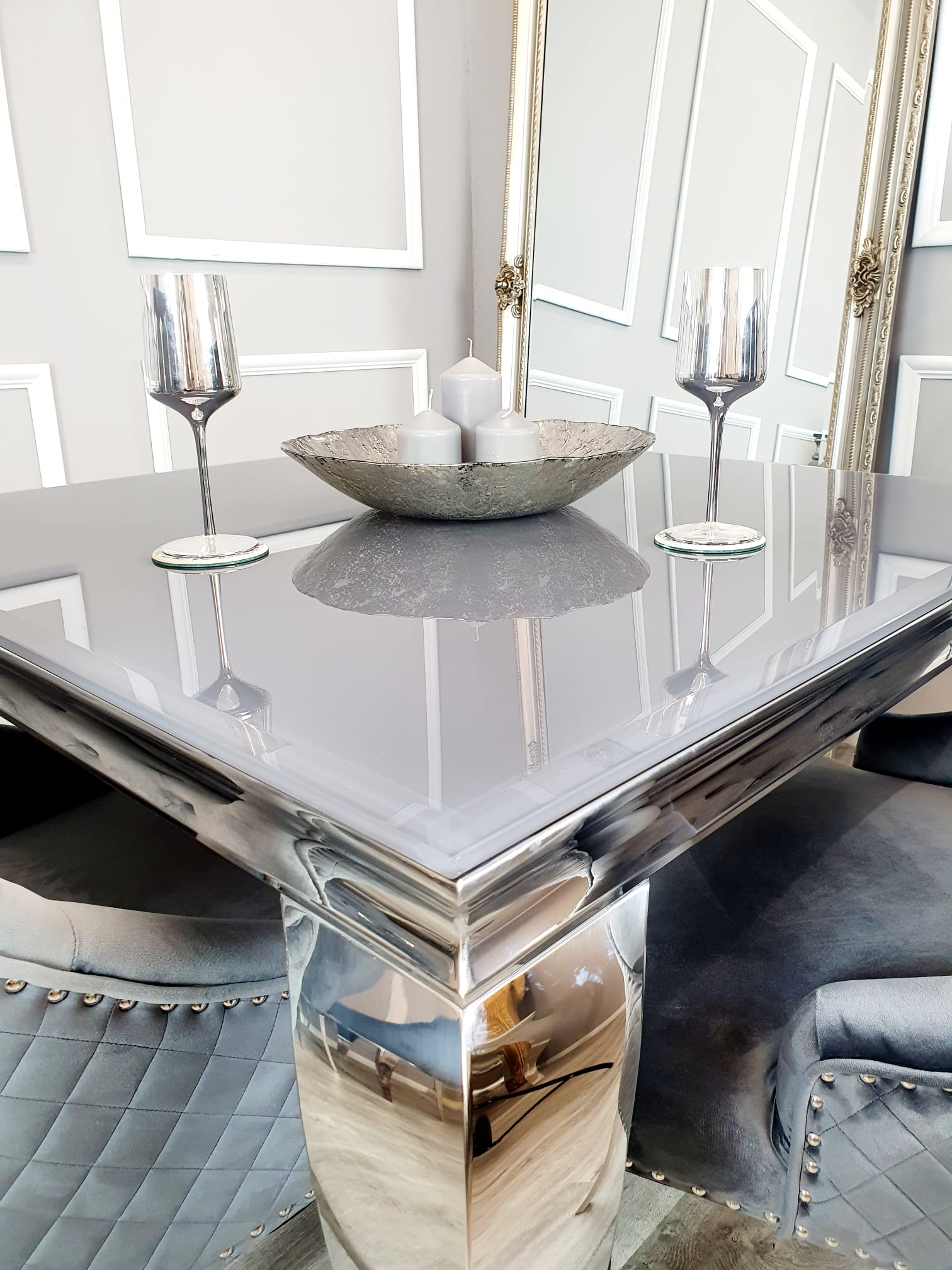 Louis Dining Table in Chrome - ALL SIZES
