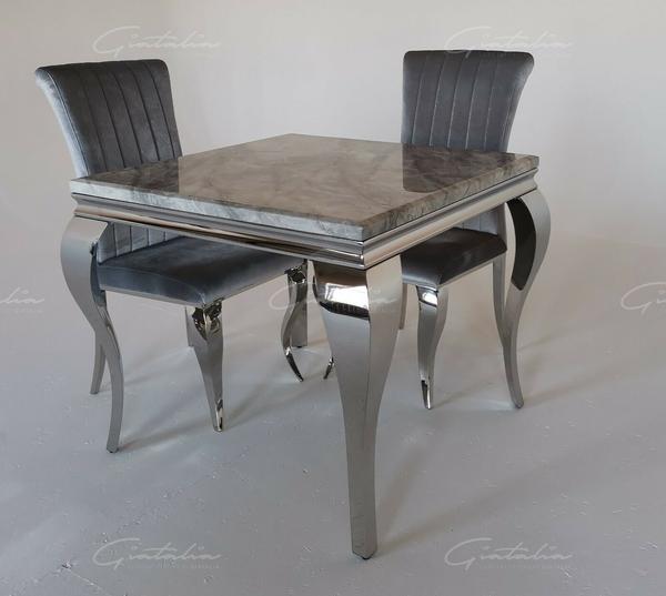 Louis 90cm Grey Marble Dining Table + Louis Plush Velvet Dining Chairs