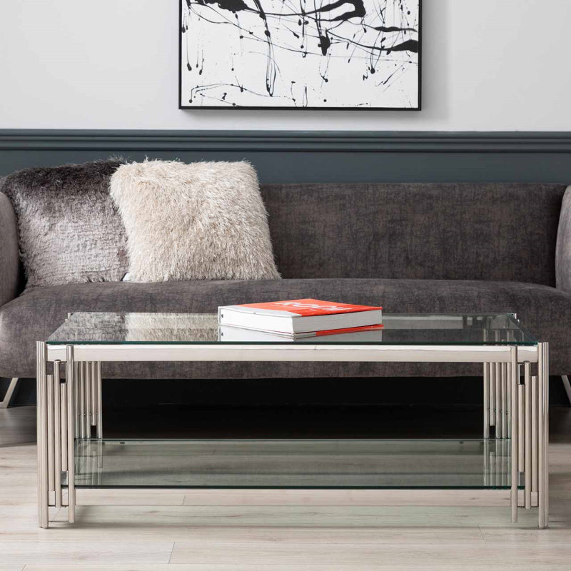 Cohen Steel Tubes and Clear Glass Coffee Table